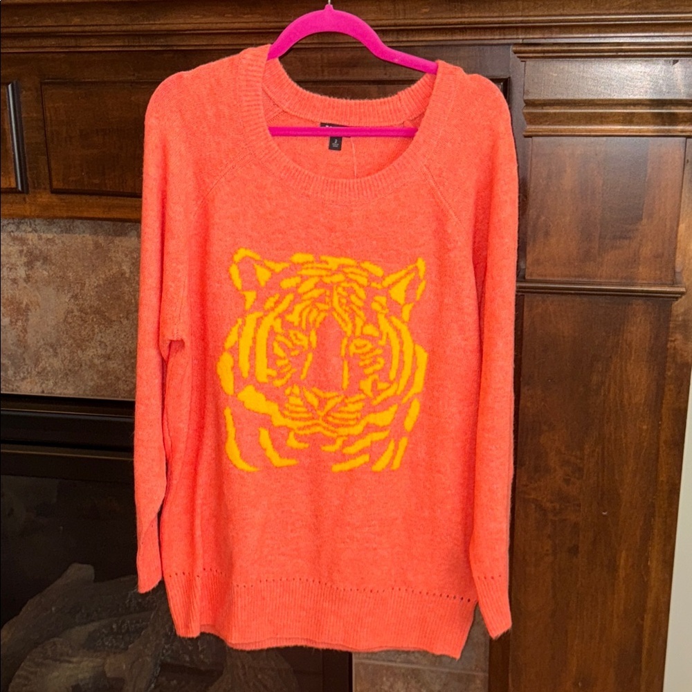 Torrid Orange Vegan Cashmere Pullover Raglan Tiger Sweater size 2x 18-20 NWT